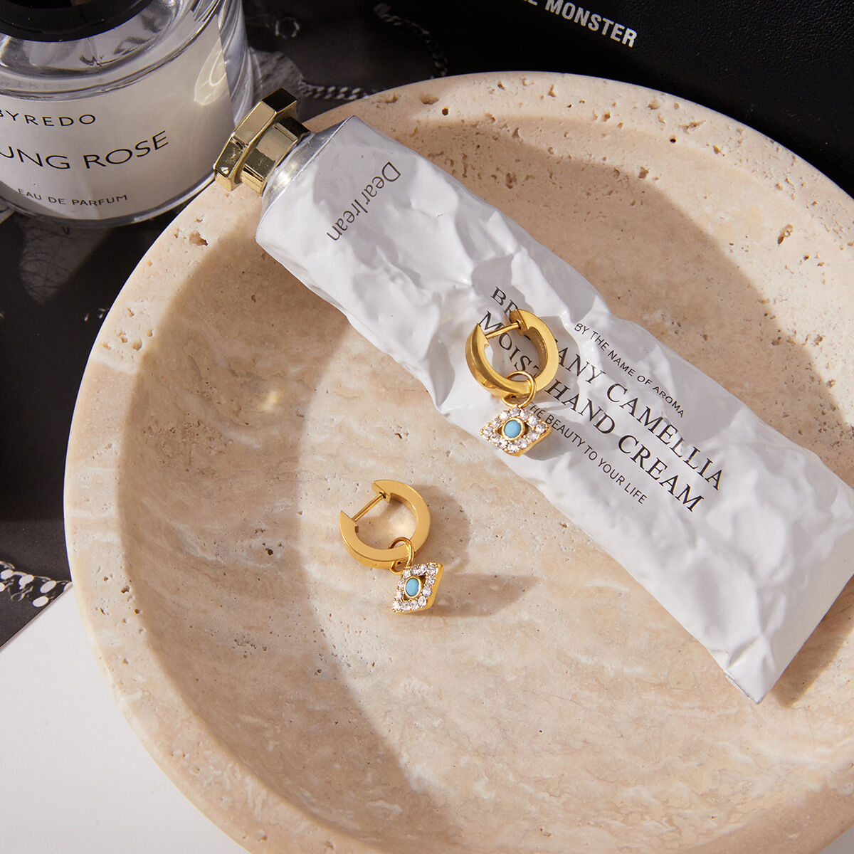 1 Pair Sparkling Devil's Eye Stainless Steel Waterproof Gold Color Women's Drop Earrings Picture6