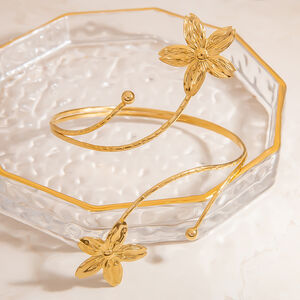 1 Stück luxuriöses Armband mit Blumen- und Sonnenmotiv, Edelstahl, wasserdicht, goldfarben, für Damen h5 Bild3