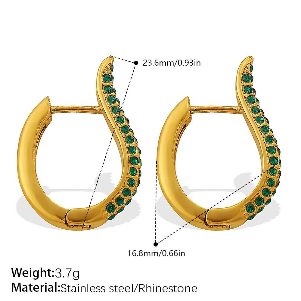 1 Pair Stainless Steel Waterproof Gold Color Crystal Hoop Earrings h5Picture2