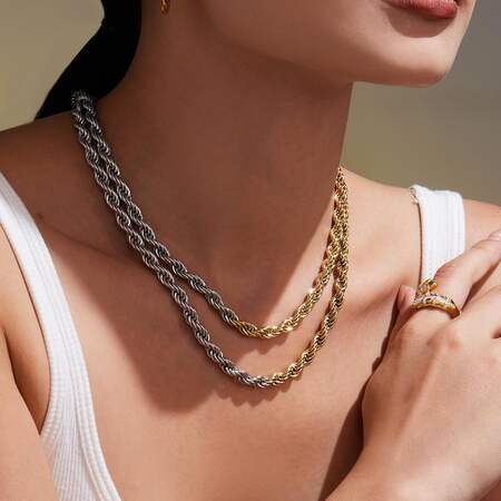1 Piece Twist Mixed Gold&Silver Colors Stainless Steel Waterproof Women's Chain Necklaces 2