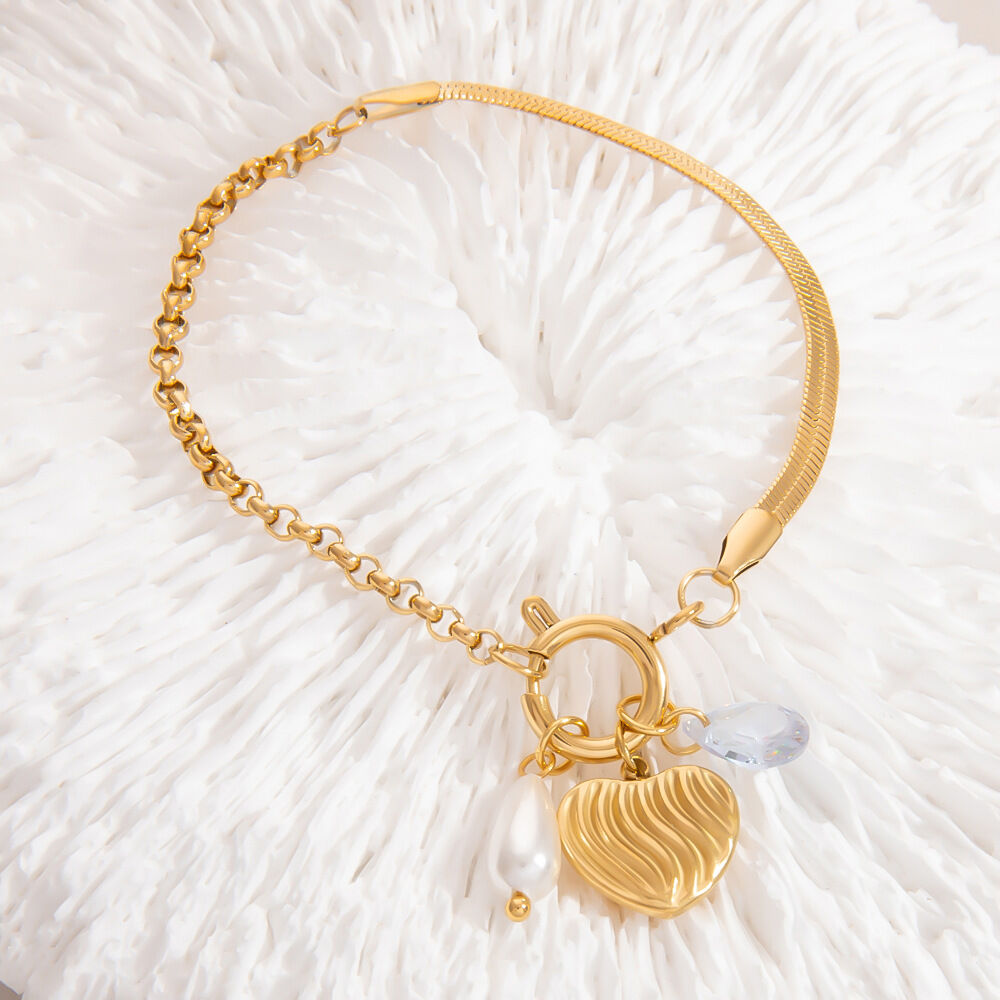 1 stuk elegante, waterdichte armband van roestvrij staal met hartje en zirkonia bedeltje Afbeelding4
