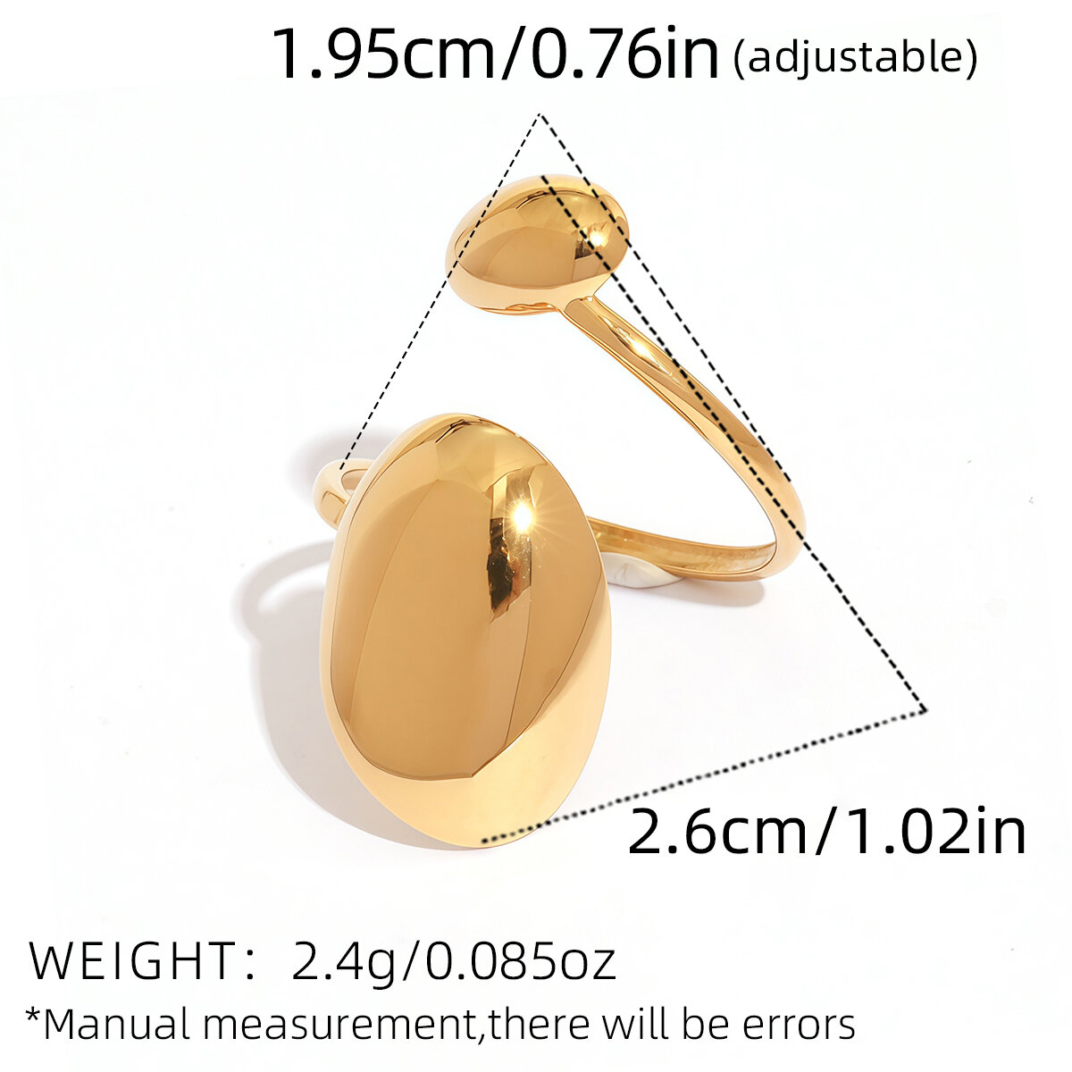 1 Piece Modern Series Oval Stainless Steel Waterproof Gold Color Statement Rings Picture2