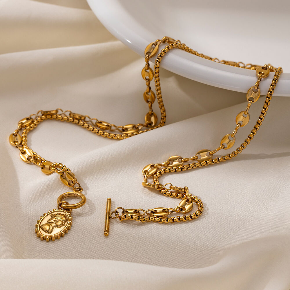 Collana a strati color oro impermeabile in acciaio inossidabile da 1 pezzo Immagine4
