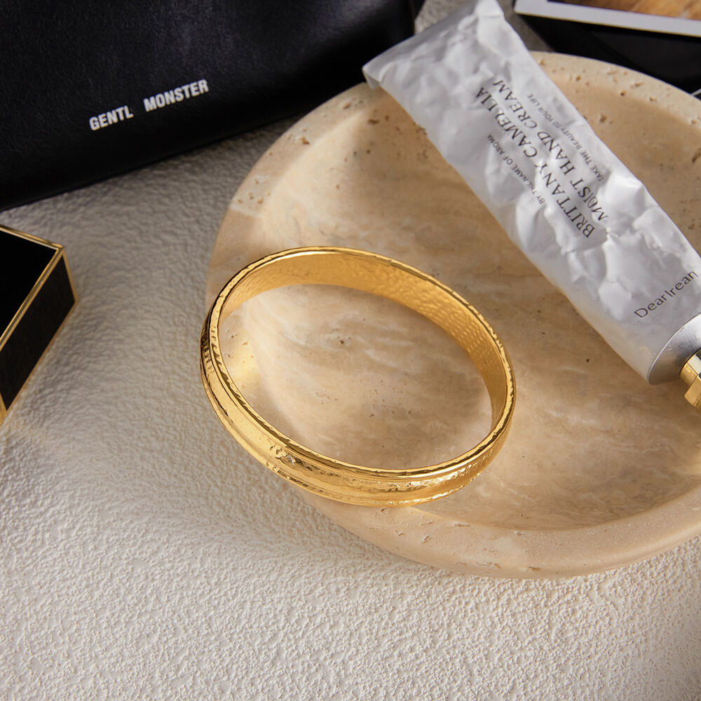 Simple Hammer Pattern Stainless Steel Waterproof Gold Color Women's Jewelry Sets h5Picture6