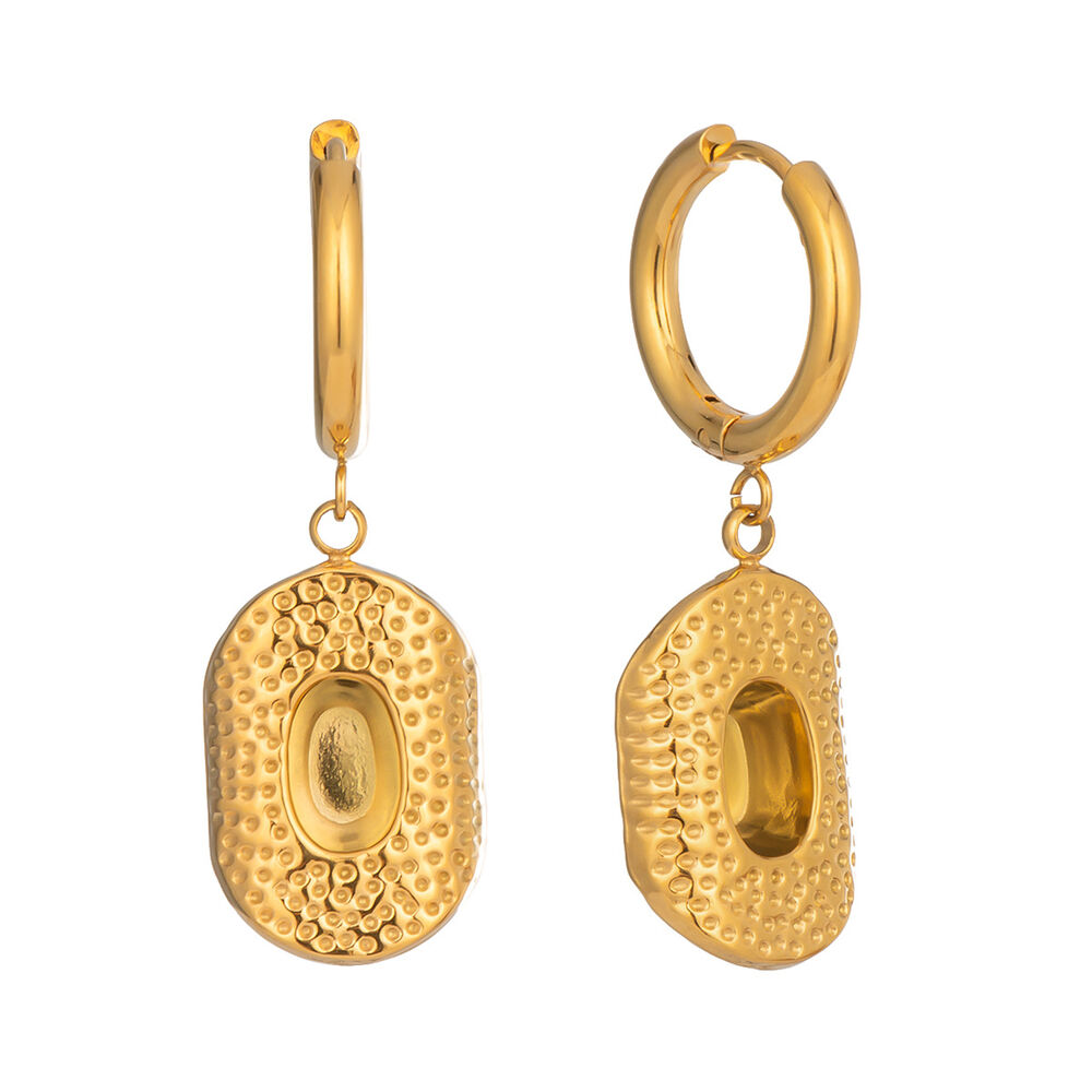1 Pair Ethnic Hammer Pattern Stainless Steel Waterproof Gold Color Drop Earrings h5Picture5