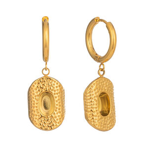 1 Pair Ethnic Hammer Pattern Stainless Steel Waterproof Gold Color Drop Earrings h5 Picture5