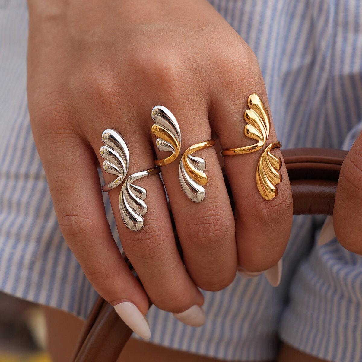1 Piece Designable Irregular Shape Stainless Steel Waterproof Gold Color Statement Rings Picture3