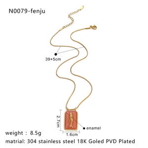 1 Piece Fish Stainless Steel Waterproof Gold Color Enamel Pendant Necklace h5 Picture2