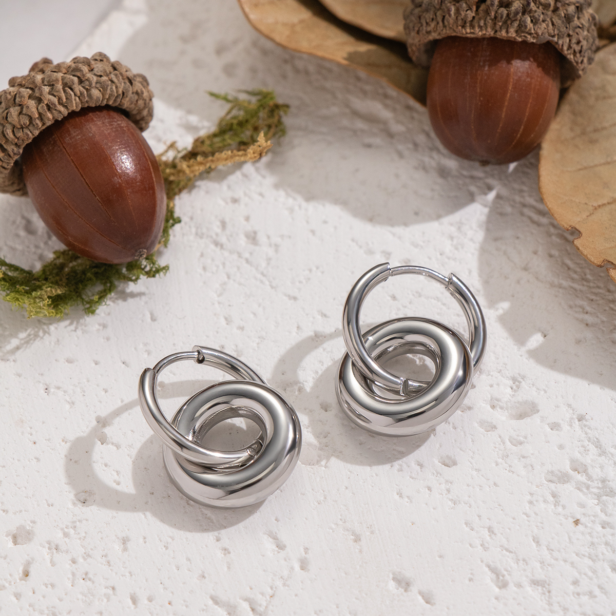 1 Pair Circle Stainless Steel Waterproof Gold Color Hoop Earrings Picture5