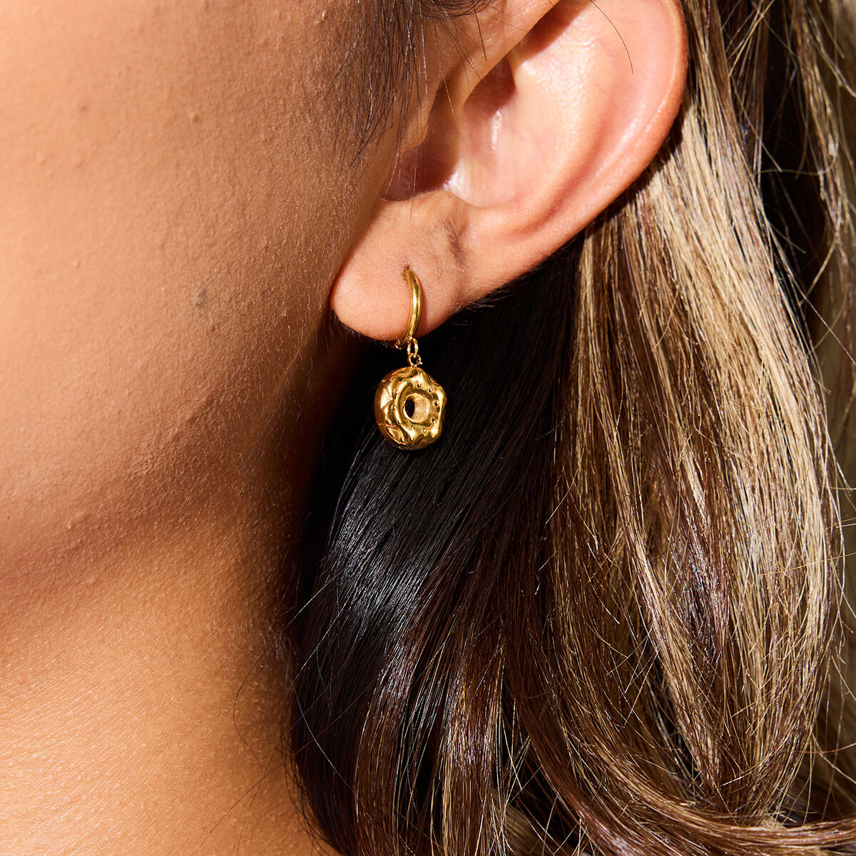 1 Pair Romantic Doughnut Stainless Steel Waterproof Gold Color Women's Drop Earrings