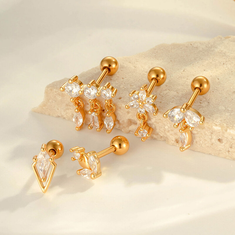 1 Piece Exquisite Heart Copper Gold Color Zircon Women's Piercing Earrings h5 Picture4