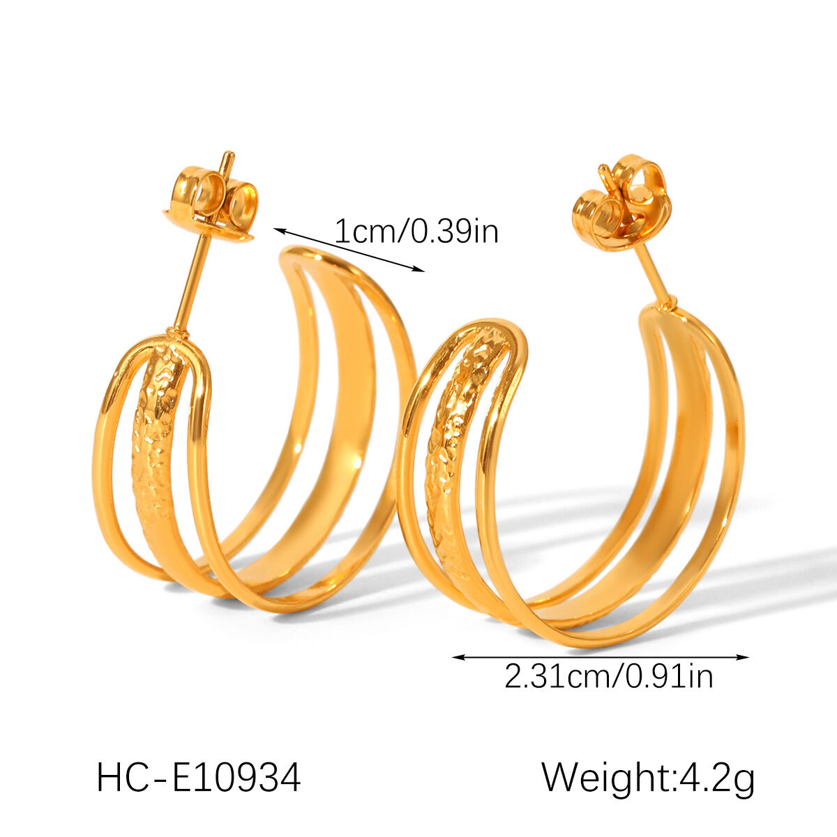 1 Pair C-shape Hollowed-out Stainless Steel Waterproof Gold Color Hoop Earrings h5 Picture2