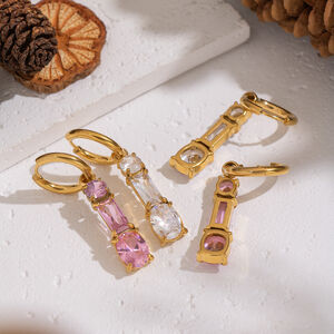 1 Pair Stainless Steel Waterproof Gold Color Pink Zircon Party Earrings h5 Picture3