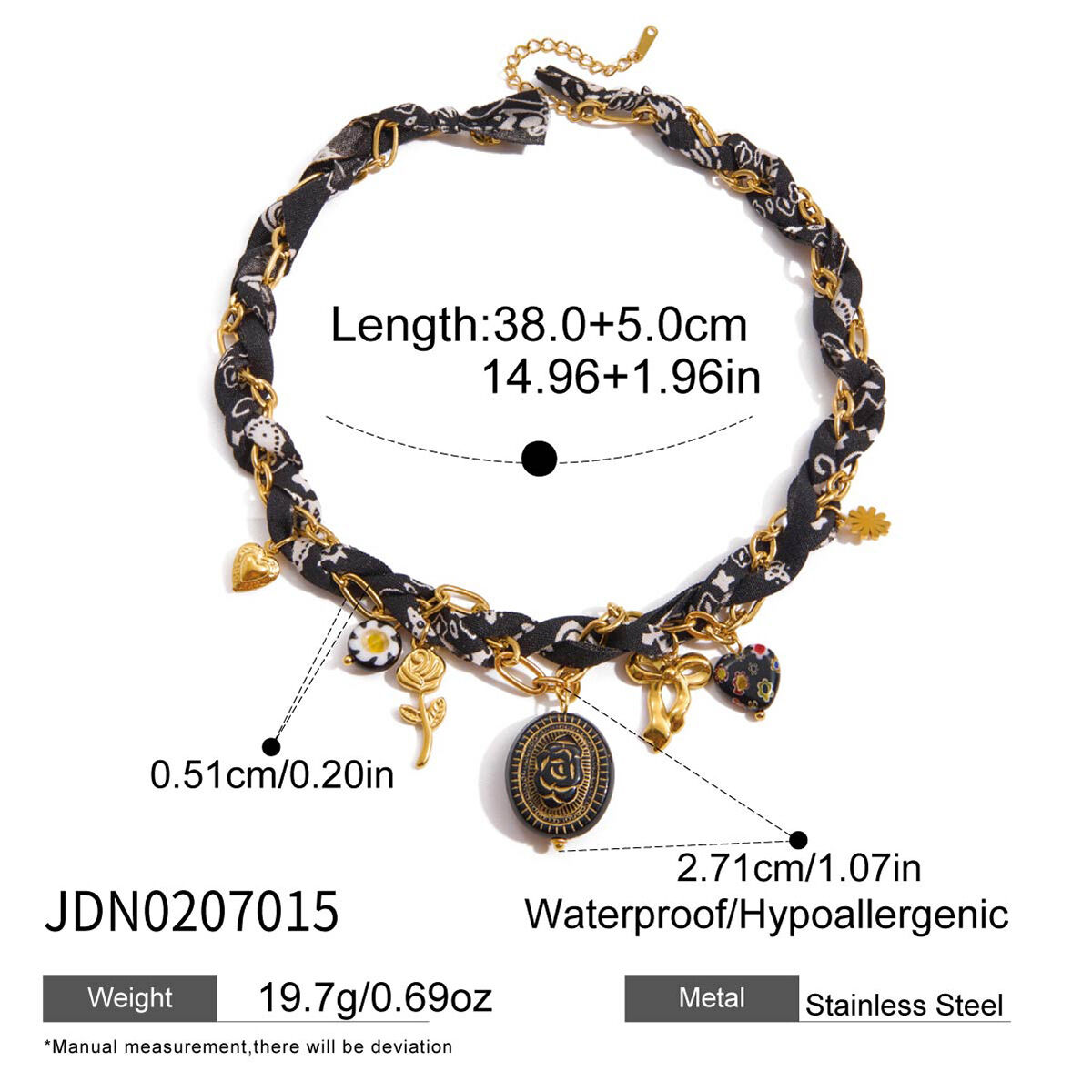 1 Piece Vintage Black Rose Stainless Steel Waterproof Gold Color Women's Pendant Necklaces Picture2