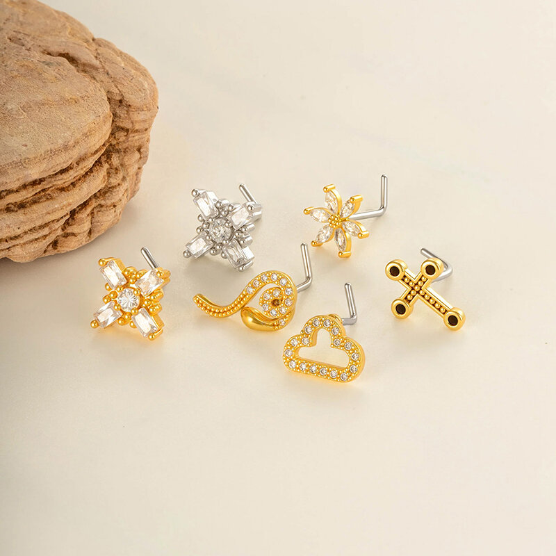 1 pezzo di perno nasale in zircone color rame e oro