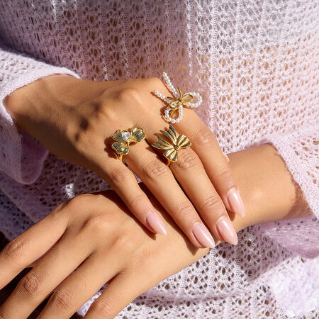 1 Piece Exquisite Bow Knot Stainless Steel Waterproof Gold Color Statement Rings