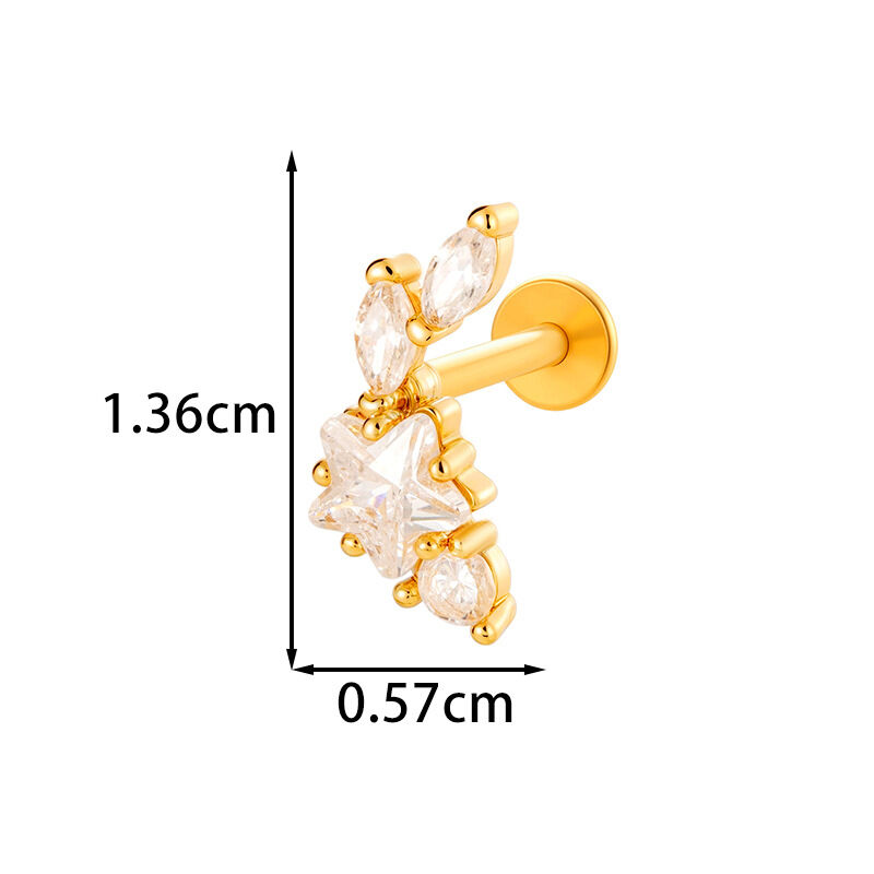 1 Piece Geometric Figure Copper Titanium Alloy Gold Color Zircon Women's Piercing Earrings Picture2