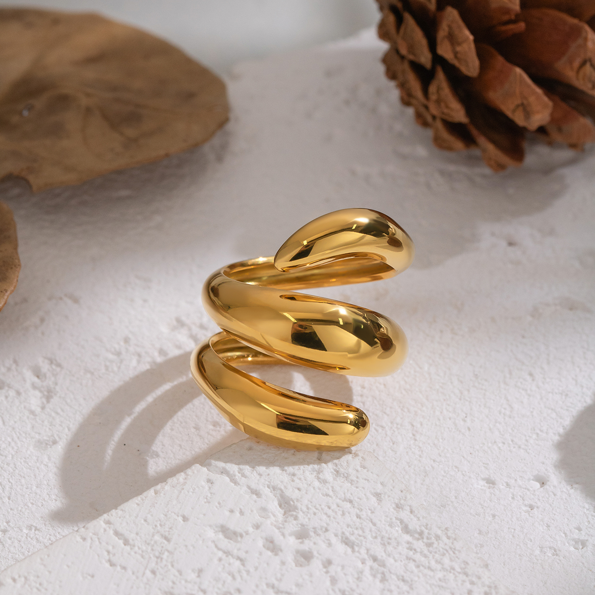 1 Piece Irregular Shape Stainless Steel Waterproof Gold Color Statement Ring h5 Picture2