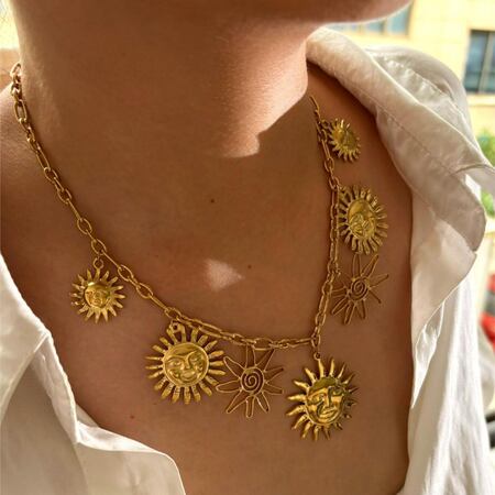 1 Piece Sun Stainless Steel Waterproof Gold Color Pendant Necklace 2