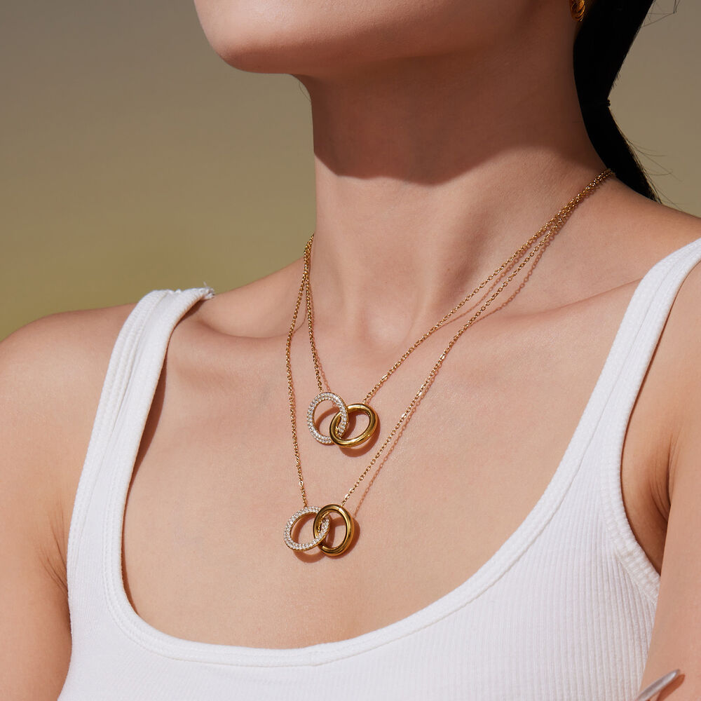 Simple Double Circle Stainless Steel Waterproof Gold Color Zircon Women's Jewelry Sets Picture2