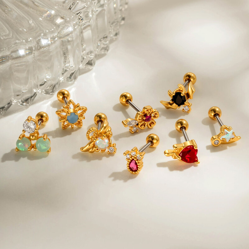 1 Adet Çiçek Yıldız Bakır Altın Rengi Zirkonyum Piercing Küpe