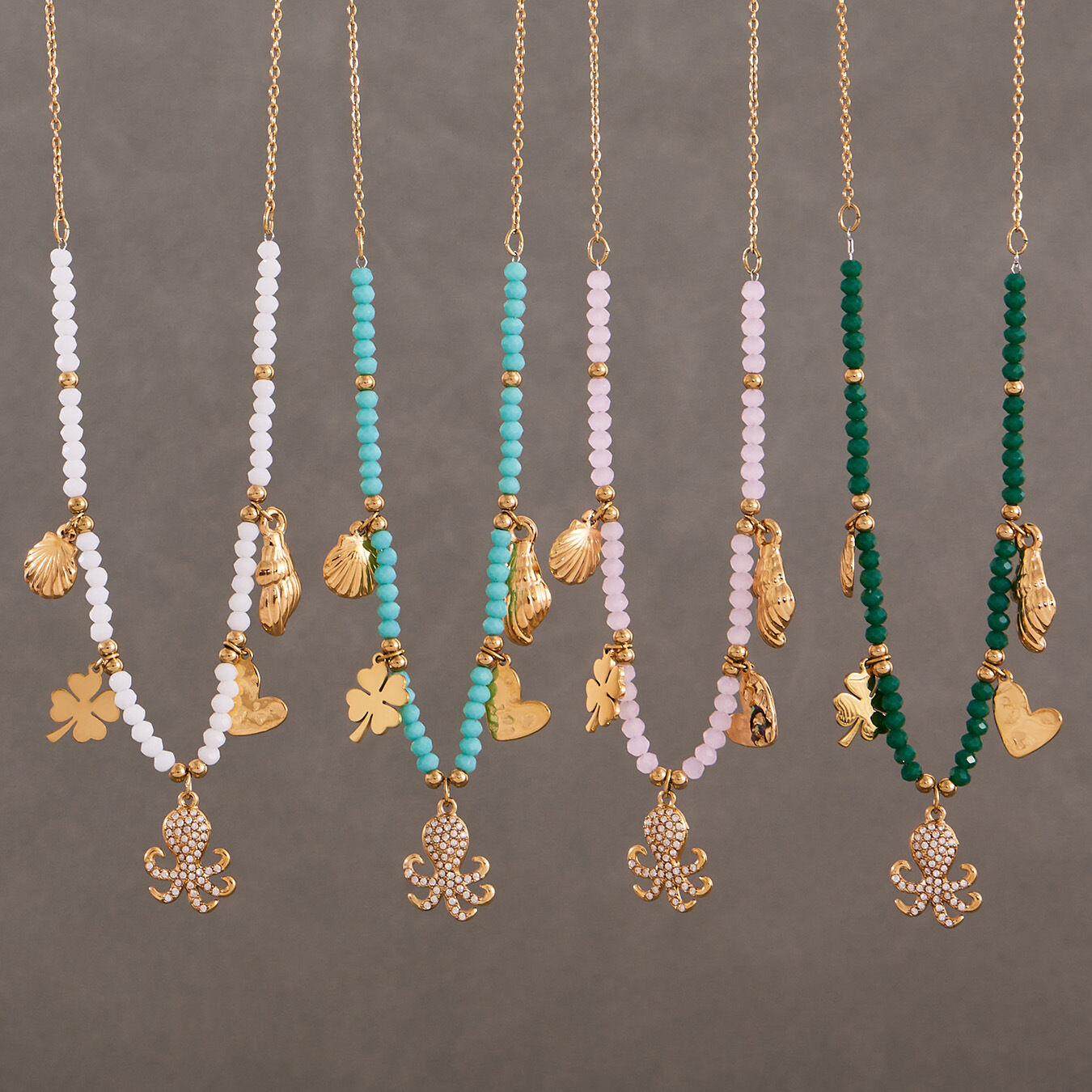 1 Piece Luxurious Octopus Stainless Steel Waterproof Gold Color Natural Stone Zircon Women's Beaded Necklaces h5 Picture4