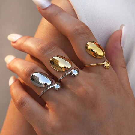 1 Piece Modern Series Oval Stainless Steel Waterproof Gold Color Statement Rings