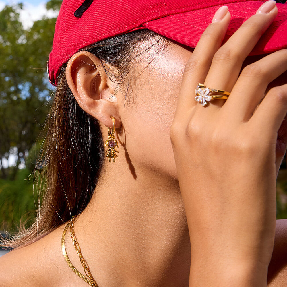 1 Pair Romantic Children Stainless Steel Waterproof Gold Color Zircon Women's Drop Earrings h5Picture3