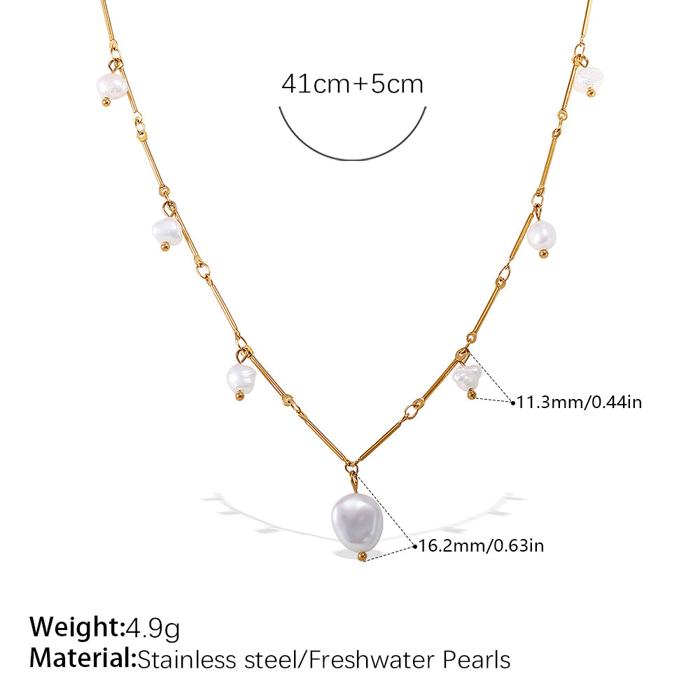 1 Piece Stainless Steel Waterproof Gold Color Pearl Pendant Necklace Picture2