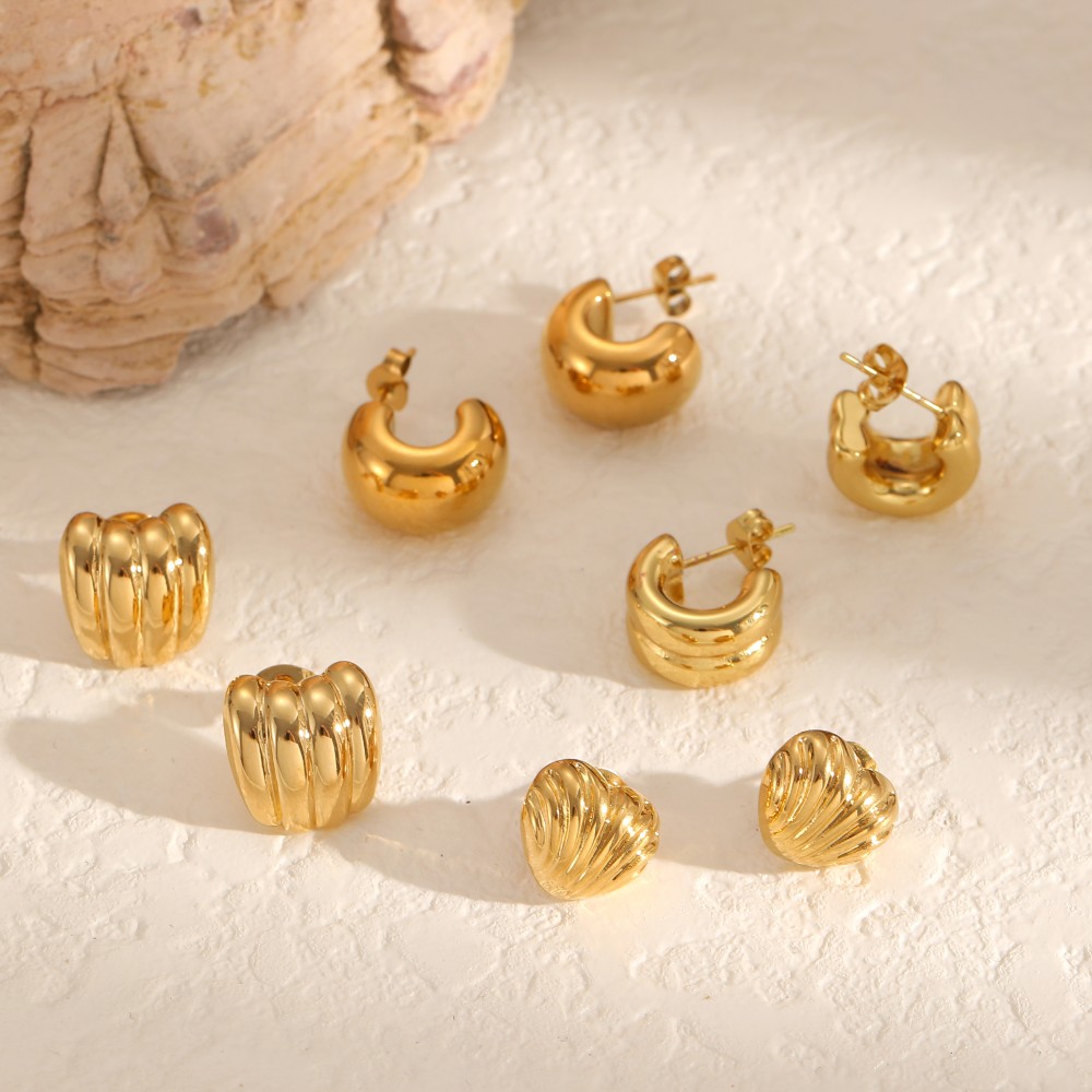 1 Pair Circle Stainless Steel Waterproof Gold Color Stud Earrings Picture2