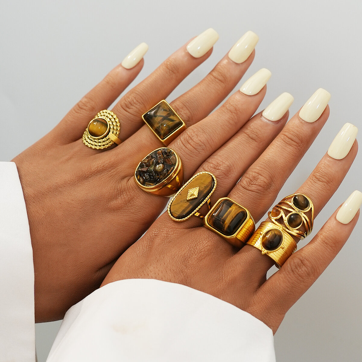 Bague femme rétro de forme irrégulière en acier inoxydable étanche couleur or (1 pièce) h5 Image4