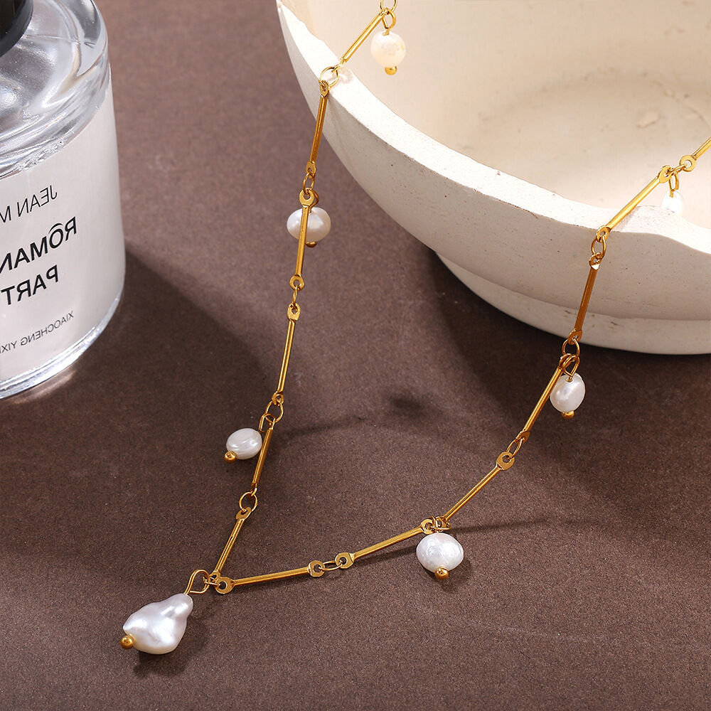 1 Piece Stainless Steel Waterproof Gold Color Pearl Pendant Necklace