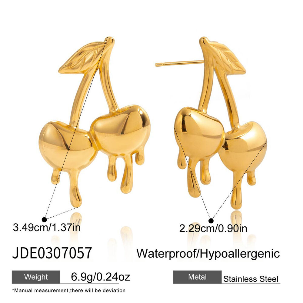 1 Pair Romantic Cherry Stainless Steel Waterproof Gold Color Women's Stud Earrings Picture2