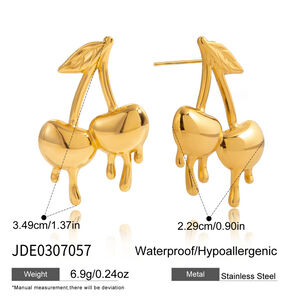 1 Pair Romantic Cherry Stainless Steel Waterproof Gold Color Women's Stud Earrings h5 Picture2