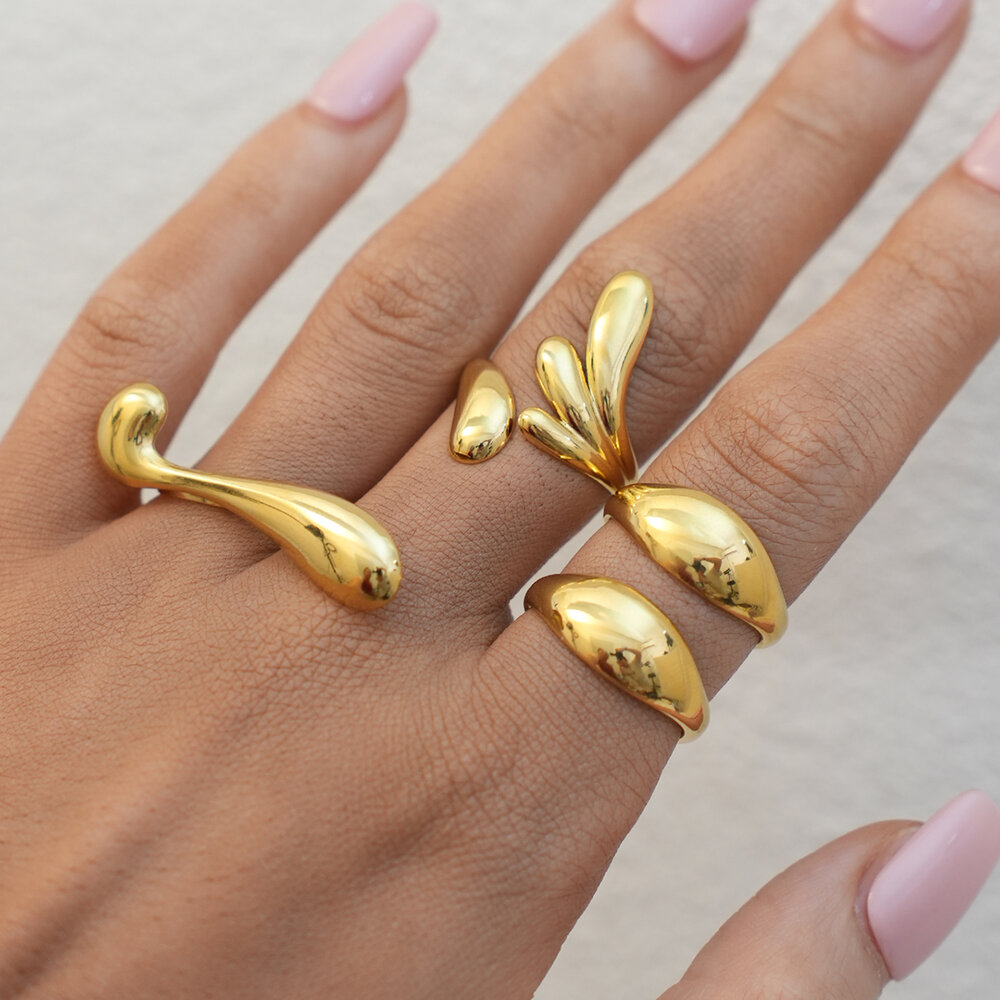 1 Piece Simple Daily Irregular Shape Stainless Steel Waterproof Gold Color Women's Statement Rings Picture6