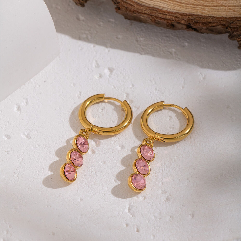 1 Pair Stainless Steel Waterproof Gold Color Zircon Drop Earrings h5Picture4