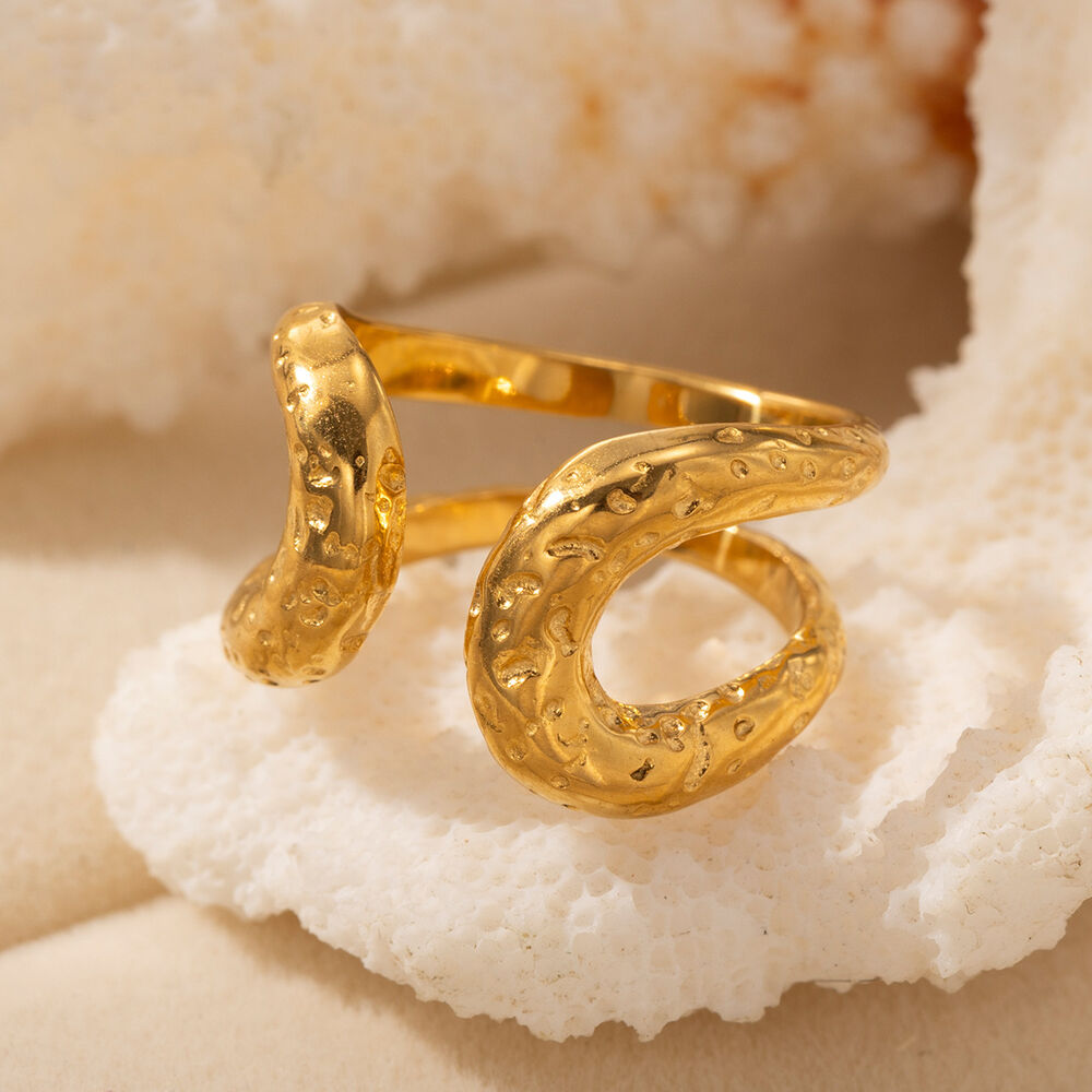 1 Piece Line Shape Stainless Steel Waterproof Gold Color Statement Ring Picture2