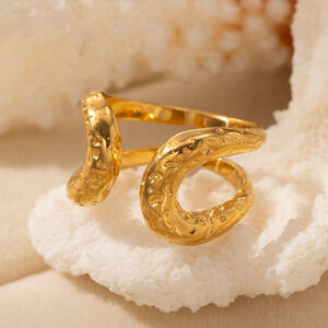 1 Piece Line Shape Stainless Steel Waterproof Gold Color Statement Ring h5 Picture2