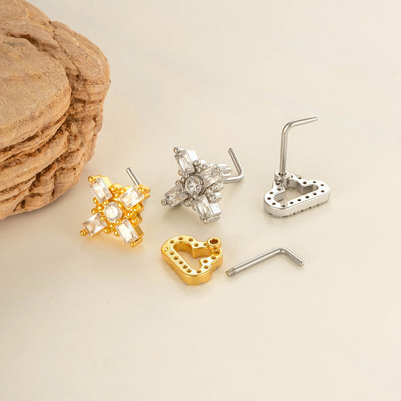 1 pezzo di perno nasale in zircone color rame e oro 2