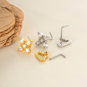 1 Piece Copper Gold Color Zircon Nose Stud h5 Picture3