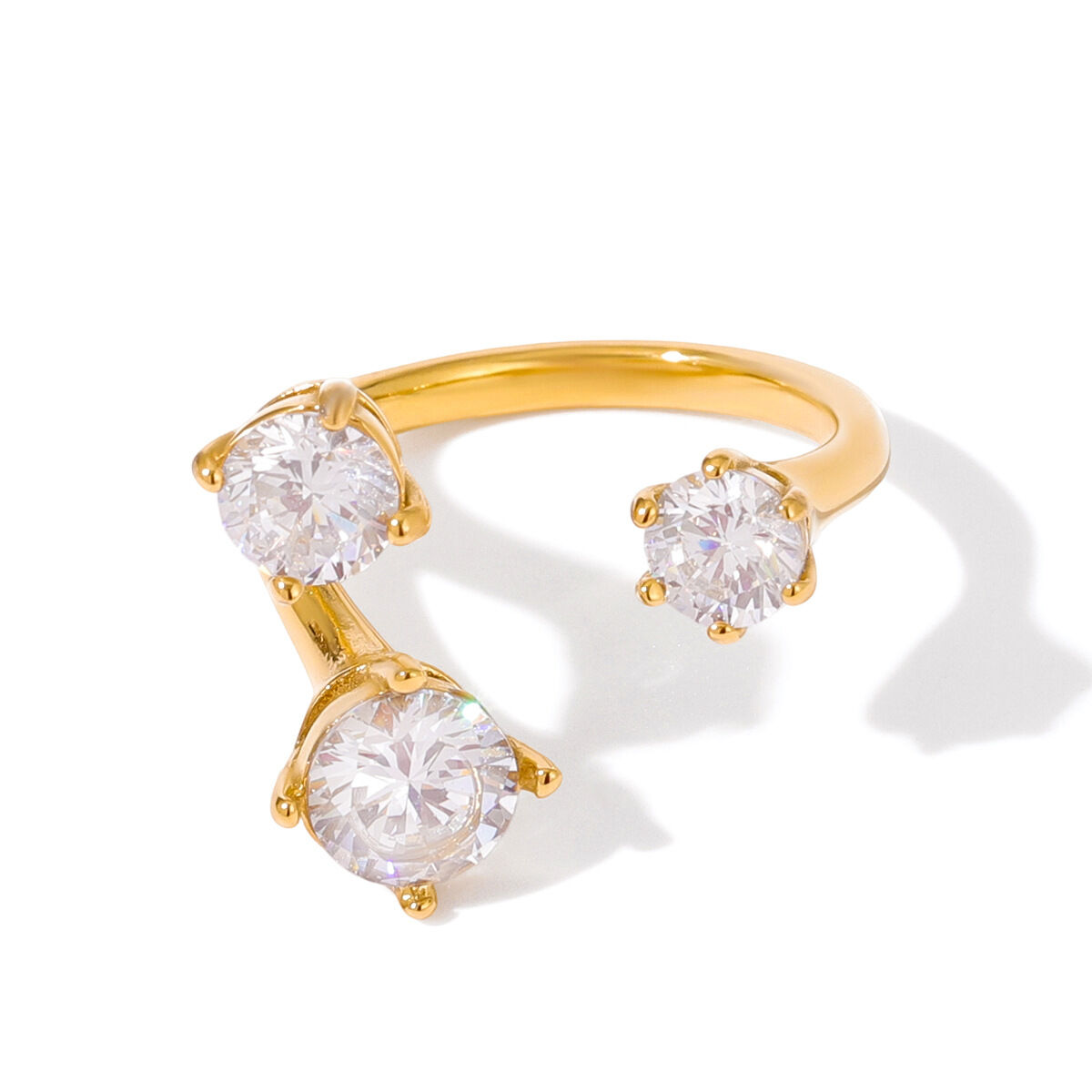 1 Piece Luxurious Irregular Shape Stainless Steel Waterproof Gold Color Zircon Women's Gemstone Rings h5 