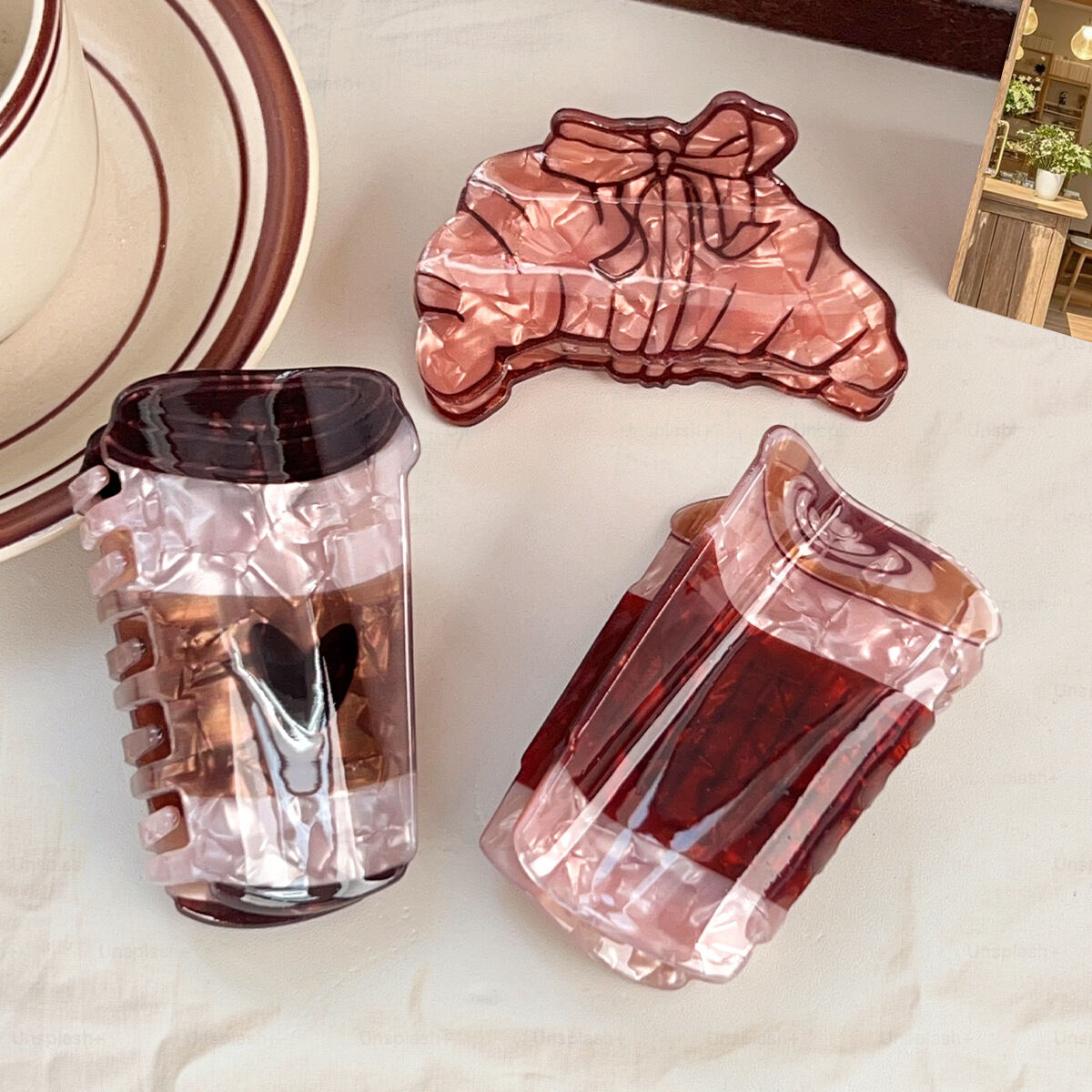 1 Piece  Sweet Cut  Croissant Coffee Cup Women's Hair Claws h5 Picture3