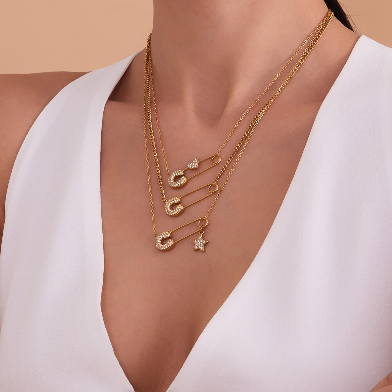 Daily Paper Clip Stainless Steel Waterproof Gold Color Women's Pendant Necklaces Picture5