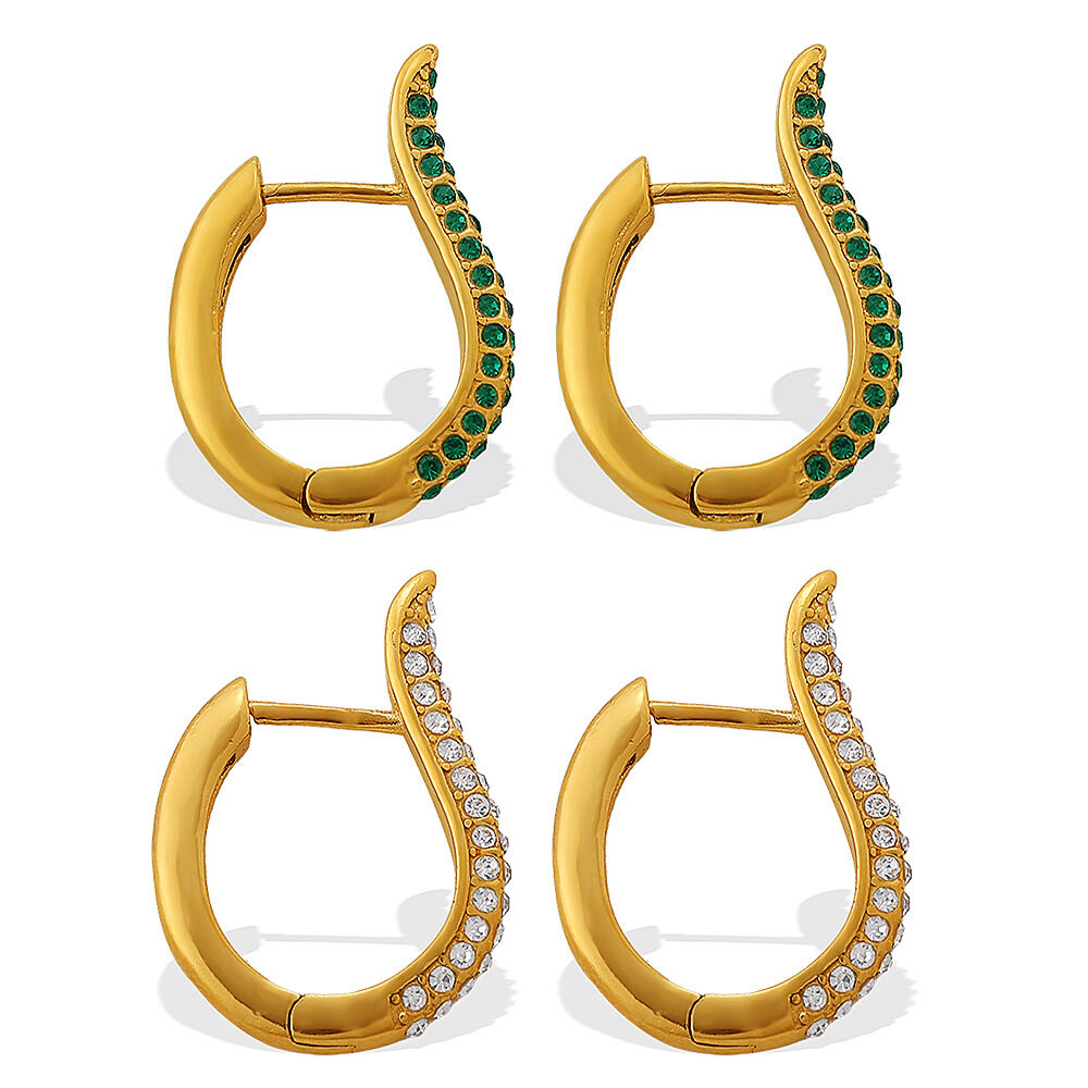 1 Pair Stainless Steel Waterproof Gold Color Crystal Hoop Earrings Picture4