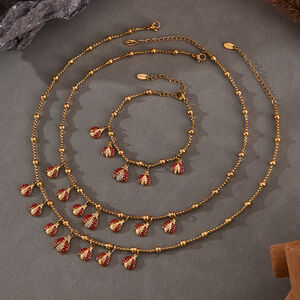 Exquisite Beetle Stainless Steel Waterproof Gold Color Zircon Women's Jewelry Sets h5 Picture5