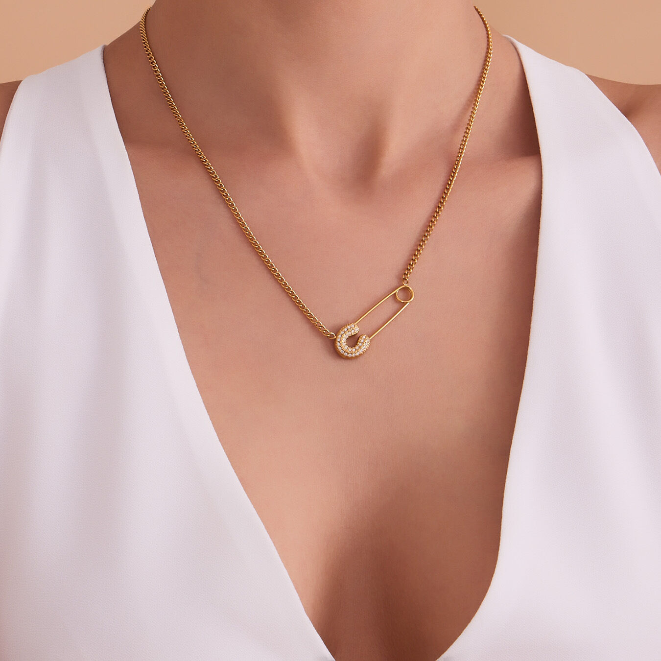 Daily Paper Clip Stainless Steel Waterproof Gold Color Women's Pendant Necklaces h5 Picture3