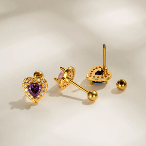1 Piece Heart Copper Gold Color Zircon Piercing Earring h5 Picture3