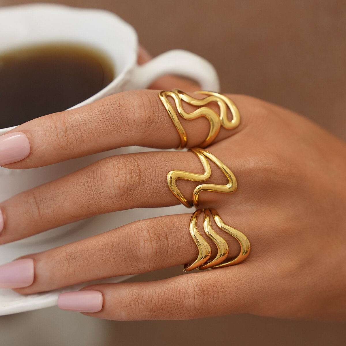 1 Piece Simple  Daily Irregular Shape Stainless Steel Waterproof  Gold Color Women's Statement Rings
