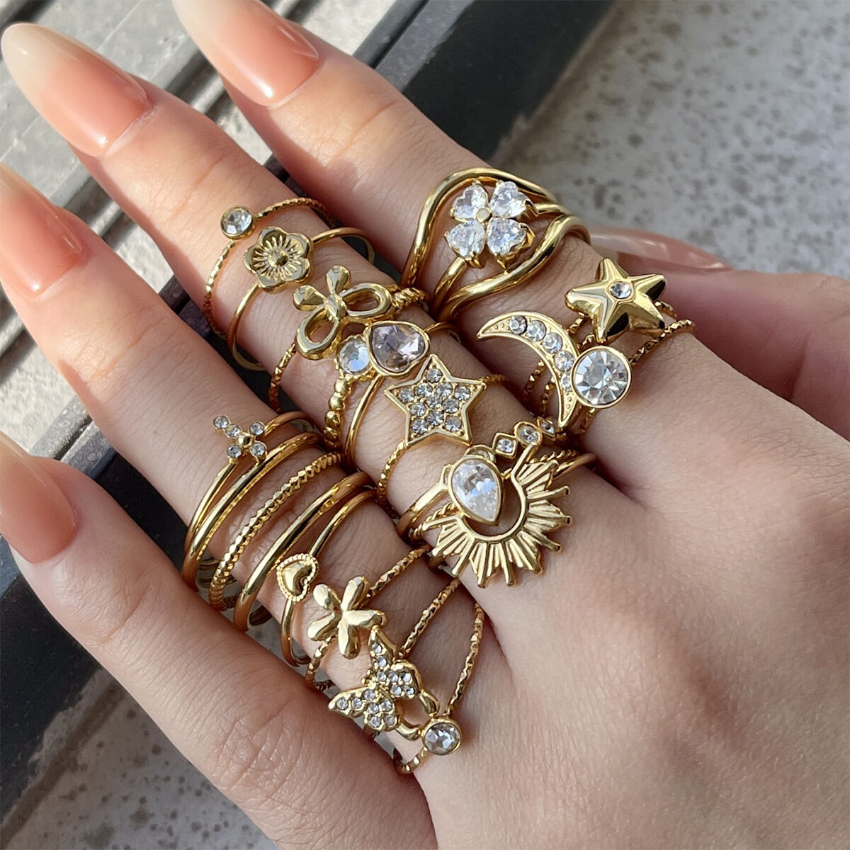 Multi-layered Butterfly Star Moon Stainless Steel Waterproof Ring Set 2