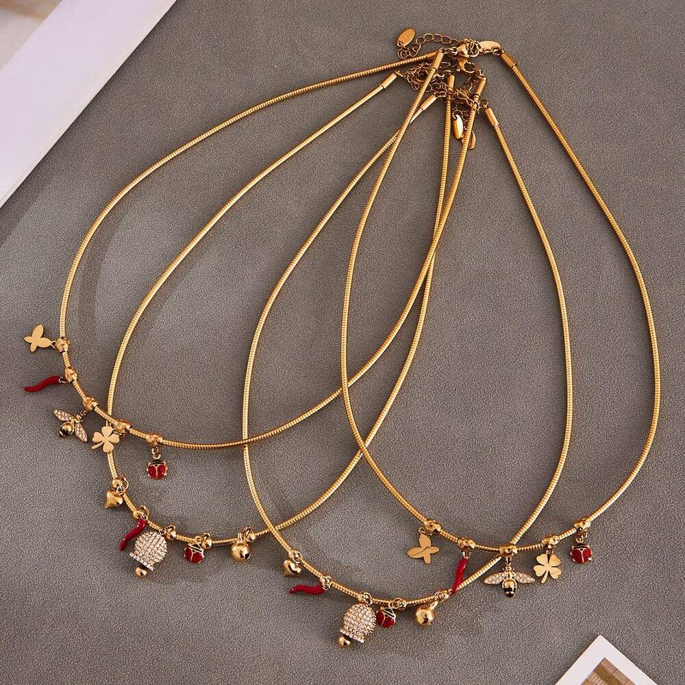 1 Piece Sophisticated Bee Stainless Steel Waterproof Gold Color Zircon Women's Pendant Necklaces Picture5